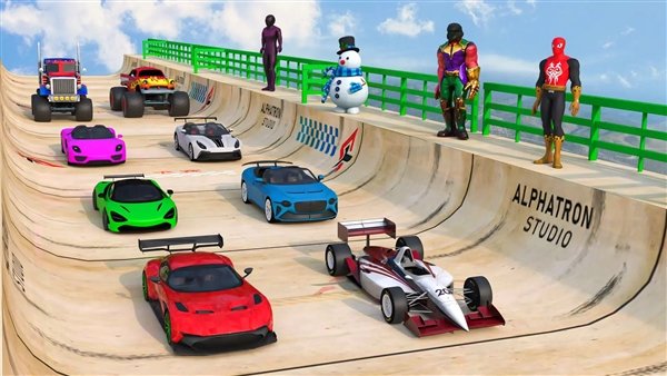 超级英雄汽车特技巨型坡道